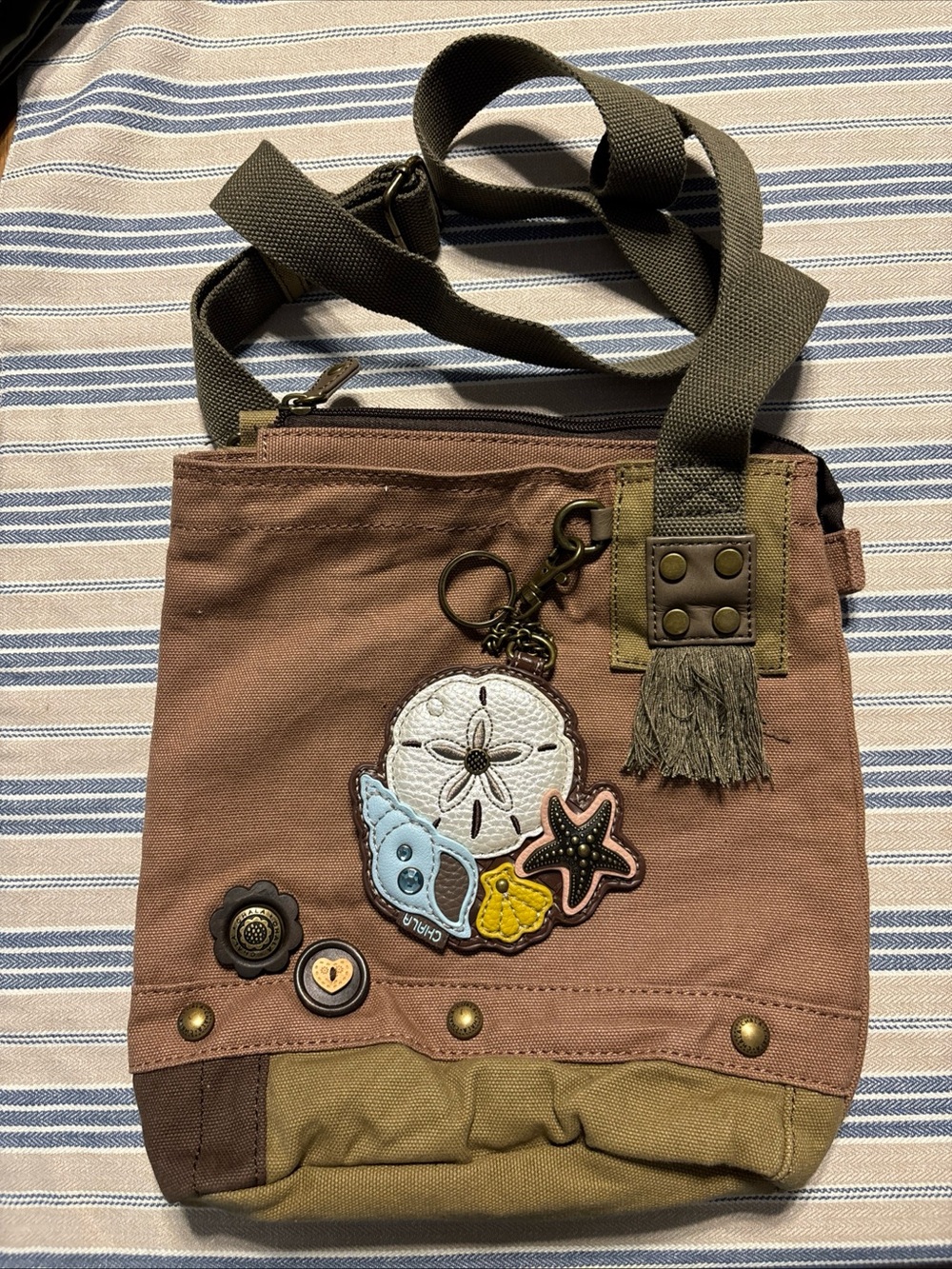 Chala Women's Crossbody with Sea Shell Coin Purse Buttons Tassel Rose